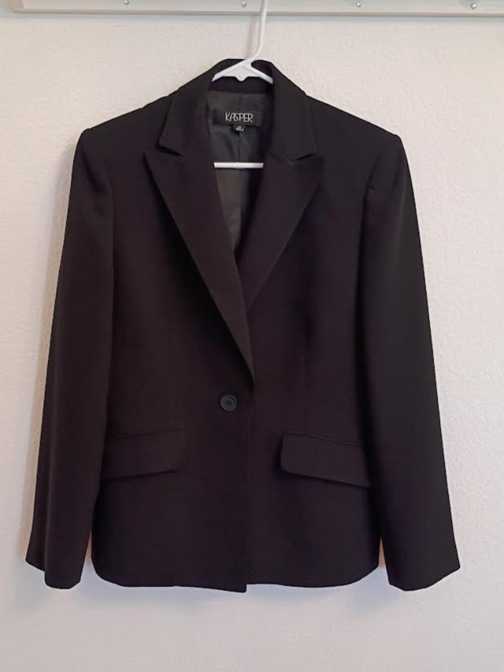 KASPER WOMEN'S BLAZER JACKET BLACK ONE BUTTON FLAP FRONT POCKETS LINED SIZE 10